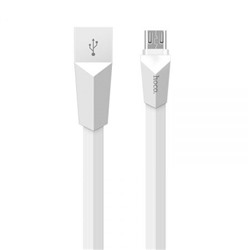 Кабель USB 2.0 Am=>micro B - 1.2 м, плоский, метал. разъемы, белый, Hoco X4 Zinc Alloy