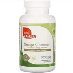 Zahler, Omega 3 Platinum, улучшенный рыбий жир с омега-3, 2000 мг, 90 мягких желатиновых капсул