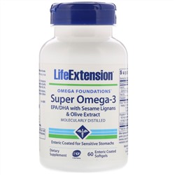 Life Extension, Omega Foundations, суперомега-3, 60 мягких таблеток, покрытых кишечнорастворимой оболочкой