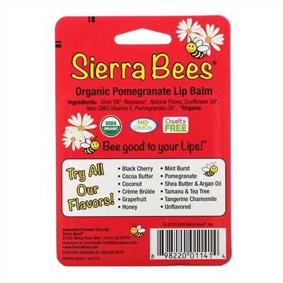 Sierra Bees, органические бальзамы для губ, гранат, 4 штуки по 4,25 г (0,15 унции)