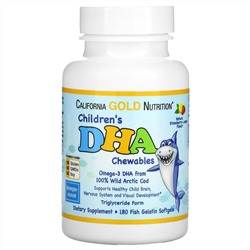 California Gold Nutrition, ДГК для детей в форме жевательных таблеток (из дикой арктической трески), со вкусом клубники и лимона, 180 мягких таблеток из рыбьего желатина