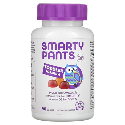 SmartyPants, мультивитамины и омега-3 кислоты для малышей, виноград, апельсин и голубика, 90 жевательных конфет