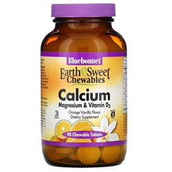 Bluebonnet Nutrition, Кальций, магний и витамин D3, апельсин-ваниль, 90 жевательных таблеток