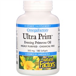 Natural Factors, OmegaFactors, Ultra Prim, Evening Primrose Oil, 500 mg, 180 Softgels