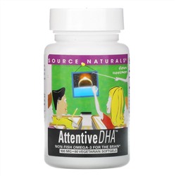 Source Naturals, Attentive DHA, 100 мг, 60 вегетарианских капсул