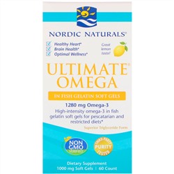Nordic Naturals, Ultimate Omega, вкус лимона, 1000 мг, 60 мягких капсул