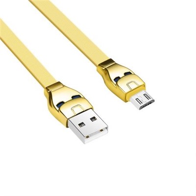 Кабель USB 2.0 Am=>micro B - 1.2 м, плоский, золотистый, Hoco U14 Steel Man