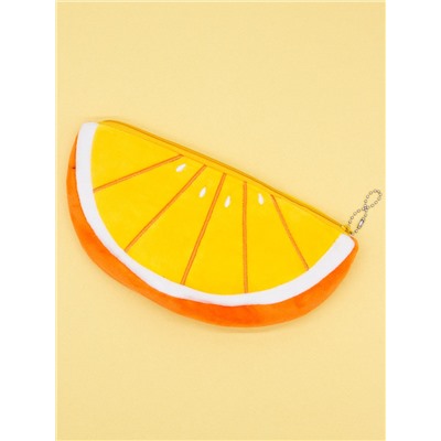 Кошелек-пенал детская плюшевая, долька апельсина, оранжевый