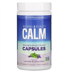 Natural Vitality, Calm, Magnesium Glycinate Capsules with Lavender & Lemon Balm, 180 Vegetarian Capsules