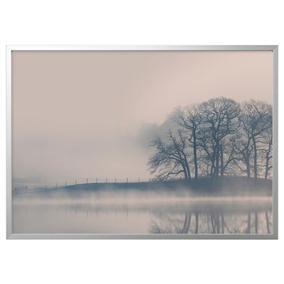 BJÖRKSTA БЬЁРКСТА, Картина с рамой, Туманный пейзаж/цвет алюминия, 140x100 см