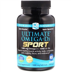 Nordic Naturals, Ultimate Omega-D3 Sport, 1000 мг, 60 мягких желатиновых капсул