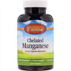 Carlson Labs, Chelated Manganese, 20 mg, 250 Tablets