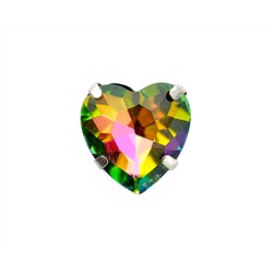 Кристалл Риволи в оправе с цапами, 10 мм, Сердце, Разноцветный