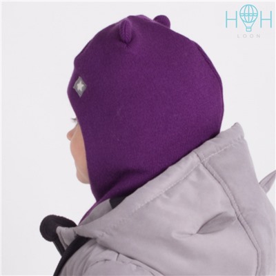 ШЗ20-61091728 Зимняя шапка-шлем с маленькими ушками и нашивкой "маленькая звездочка", фиолетовый