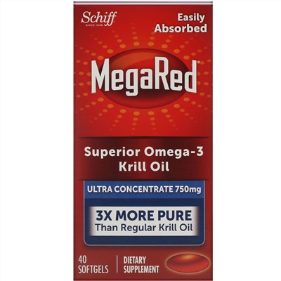Schiff, MegaRed, превосходное масло криля с омега-3, 750 мг, 40 мягких таблеток