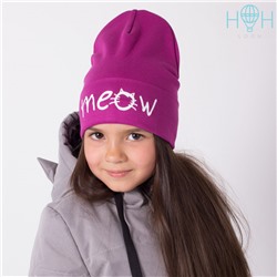 ШВ20-18090483 Двухслойная шапка с подворотом "MEOW", фиолетовый