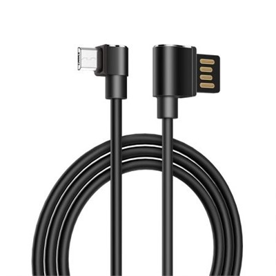 Кабель USB 2.0 Am=>micro B - 1.2 м, 2 угловых метал. разъема, черный, Hoco U37 Long roam