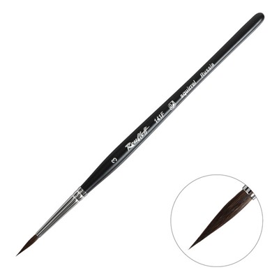 Кисть Белка круглая, Roubloff серия 141F № 3, ручка короткая фигурная чёрная матовая, белая обойма