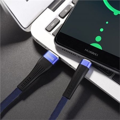 Кабель USB 3.1 Type C(m) - USB 2.0 Am - 1.2 м, плоский, нейлон, синий/черный, Hoco U39