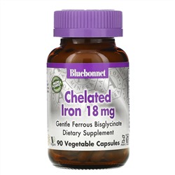 Bluebonnet Nutrition, железо в хелатной форме, 18 мг, 90 растительных капсул