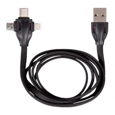 Кабель USB 2.0 Am=>Lightning + microUSB + Type C, 1 м, черный, Ritmix RCC-300