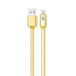 Кабель USB 2.0 Am=>micro B - 1.2 м, плоский, метал. разъемы, золотистый, Hoco UPL12 Plus
