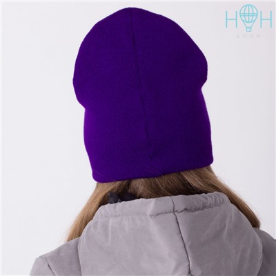 ШЗ20-74091740 Двухслойная шапка с нашивкой "Очень жду твой лайк", фиолетовый