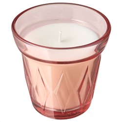 VÄLDOFT ВЭЛЬДОФТ, Ароматическая свеча в стакане, лесная земляника/темно-розовый, 8 см