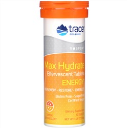 Trace Minerals Research, Max Hydrate Energy, Effervescent Tablets, Orange, 1.55 oz (44 g)