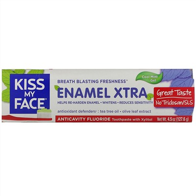 Kiss My Face, Enamel Extra, Зубная паста с фторидом против кариеса и ксилитом, холодный гель мяты, 4,5 унции (127,6 г)