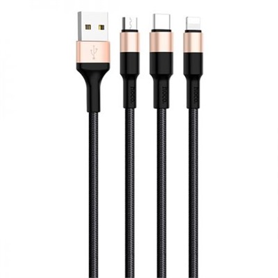 Кабель USB 2.0 Am=>Apple 8 pin Lightning + Type C + microUSB, 1 м, черн/золот, Hoco X26