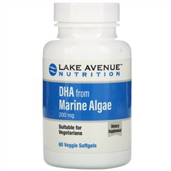 Lake Avenue Nutrition, ДГК из морских водорослей, растительные омега, 200 мг, 60 растительных мягких таблеток