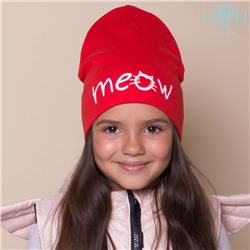 ШВ20-18030483 Двухслойная шапка с подворотом "MEOW", красный