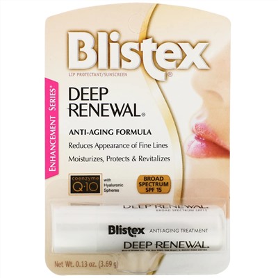 Blistex, Глубокое обновление, средство против старения лечения, средство защиты губ/солнцезащитный крем, фактор защиты SPF 15, 0,13 унций (3,69 г)