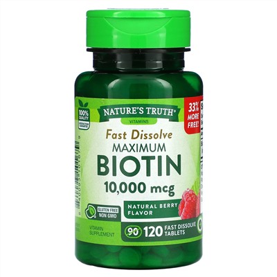 Nature's Truth, Maximum Biotin, Natural Berry, 10,000 mcg, 120 Fast Dissolve Tablets