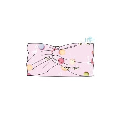 ПВ21-44910490 Комплект из 2 повязок (тюрбанов): сиреневый/глазки и фламинго на розовом