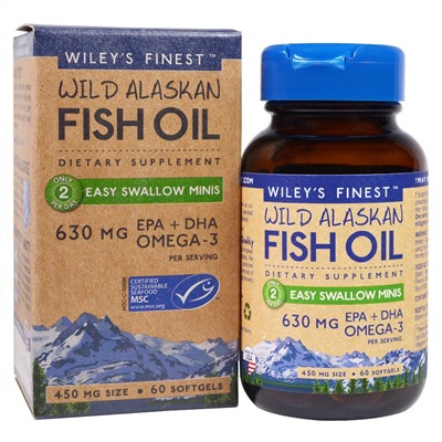 Wiley's Finest, Аляскинский рыбий жир, миникапсулы (легко проглатываемые), 450 мг, 60 мягких капсул