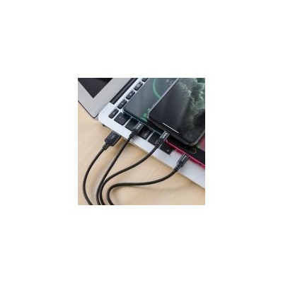 Кабель USB 2.0 Am=>Apple 8 pin Lightning + Type C + microUSB, 1 м, черный, ткан. оплетка, Hoco X14