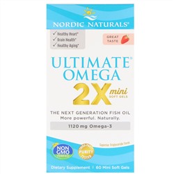 Nordic Naturals, Ultimate Omega 2X, вкус клубники, 1120 мг, 60 мягких желатиновых миникапсул