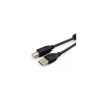 Кабель USB 2.0 Am=>Bm - 1.8 м, черный, 2 фильтра, позол. контакты, Cablexpert (CCF2-USB2-AMBM-6)