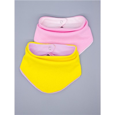 Нагрудник трикотажный детский 2 в 1 двухцветный на кнопке, желтый, розовый