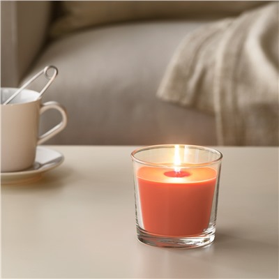 SINNLIG СИНЛИГ, Ароматическая свеча в стакане, Персик и апельсин/оранжевый, 9 см