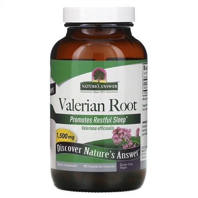 Nature's Answer, Корень валерианы, трава полного спектра, 1500 мг, 180 вегетарианских капсул