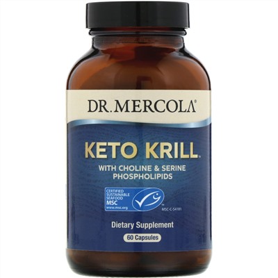 Dr. Mercola, Keto Krill, масло криля с холином и сериновыми фосфолипидами, 60 капсул