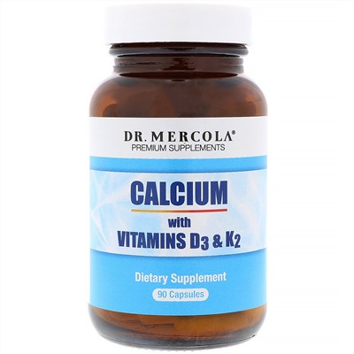 Dr. Mercola, Кальций с витаминами D3 и K2, 90 капсул