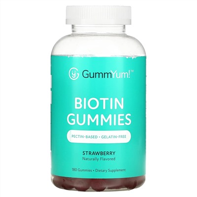 GummYum!, Biotin Gummies, Strawberry, 2,500 mcg, 180 Gummies