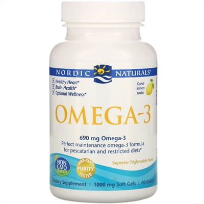 Nordic Naturals, Omega-3, Lemon, 1,000 mg, 60 Soft Gels