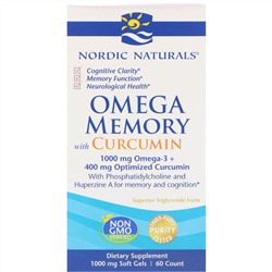 Nordic Naturals, Omega Memory с куркумином, 1000 мг, 60 мягких желатиновых капсул