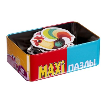 Макси-пазлы в металлической коробке «Весёлые зверята», 40 деталей