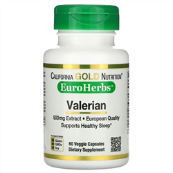 California Gold Nutrition, EuroHerbs, валериана, 500 мг, 60 растительных капсул